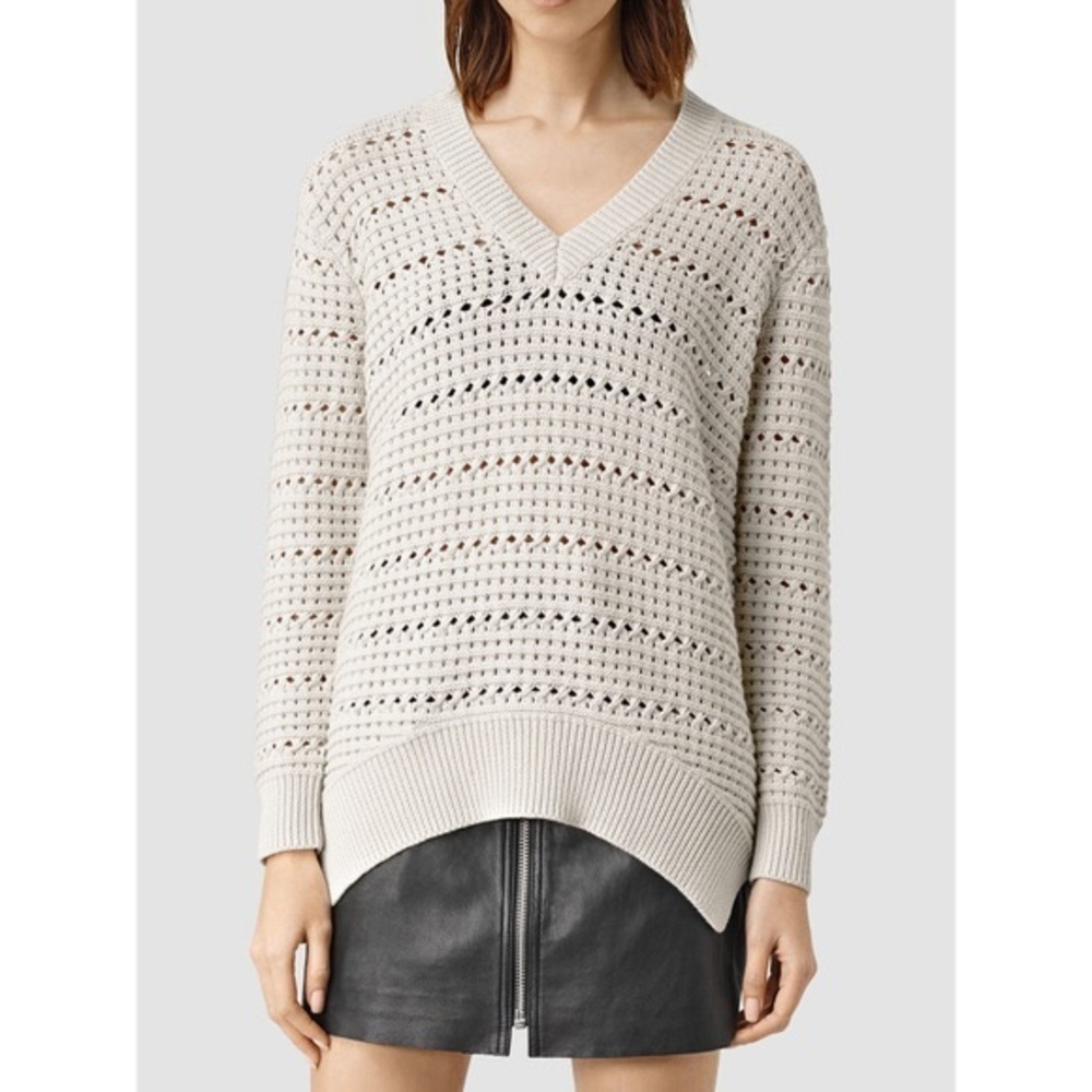 ALL Saints Lota V-Neck Knit Neutral Minimalist Sweater XS